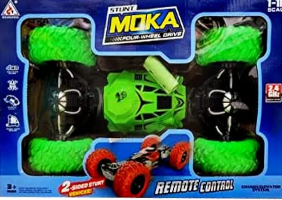 Stunt Moka Four-Wheel Drive Car - SS00736RK 2-sided stunt vehicle with bright green wheels